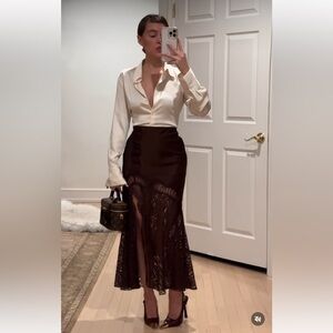 ZARA NWT Satin Effect Lace Skirt ZW Collection